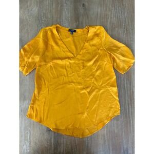 KAARI BLUE Womens Orange/Yellow V Neck Short Sleeve High Low Blouse Top Size M